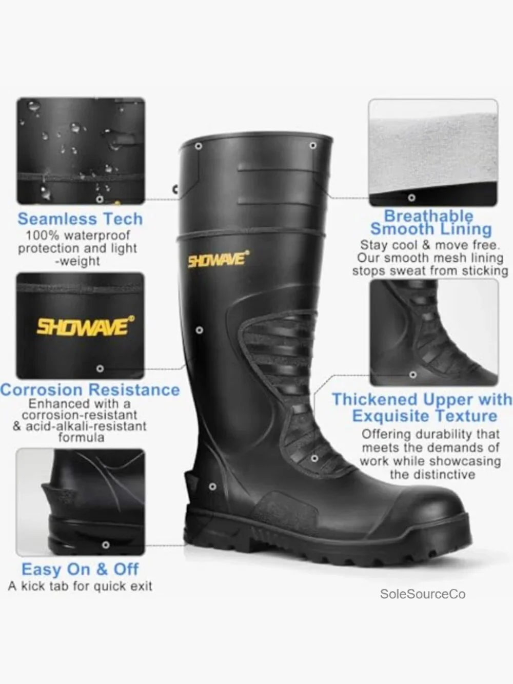 Steel Toe Rubber Work Boots Kevlar Sole Puncture Proof Rain Boot Slip Resistant